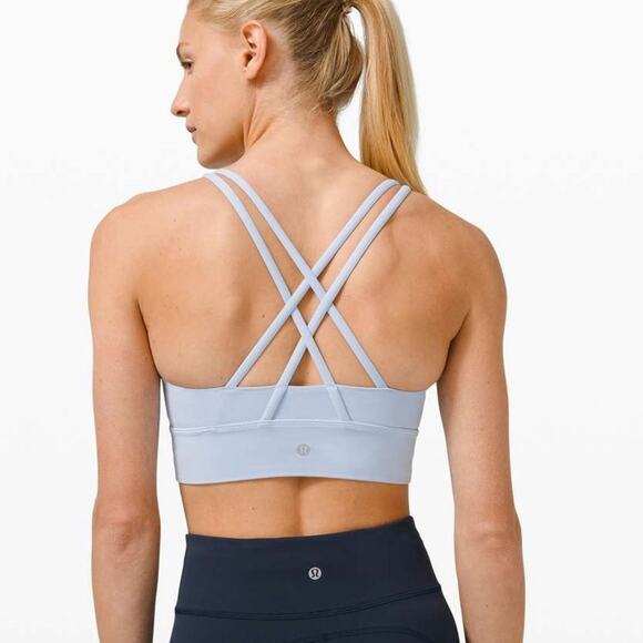 Lululemon Energy Bra Longline Sports Bra Blue Linen Strappy Back Size 8 - Picture 1 of 5